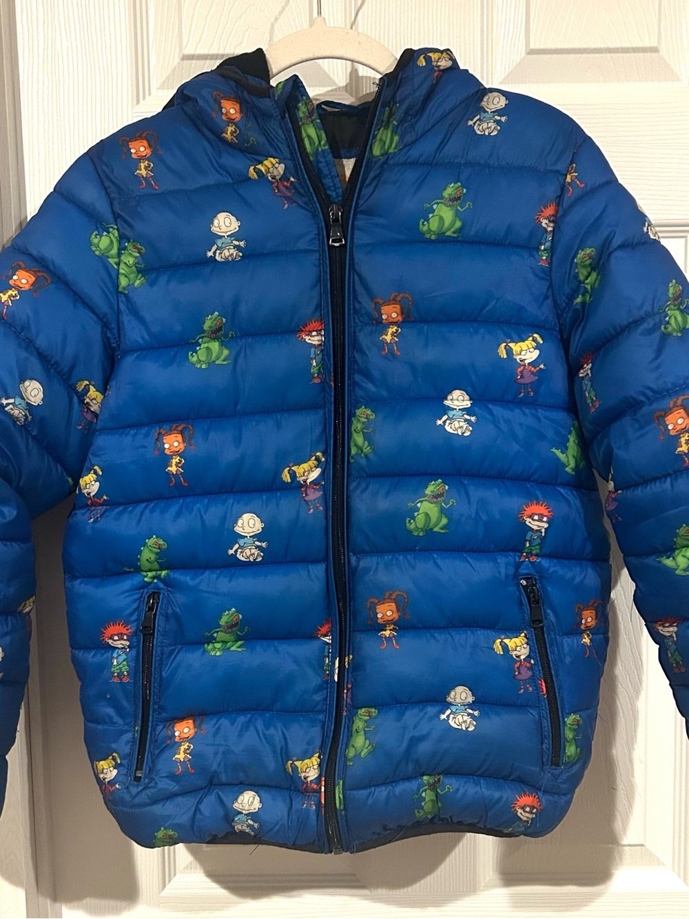Nickelodeon Blue Puffer Jacket with Cartoon Character Print